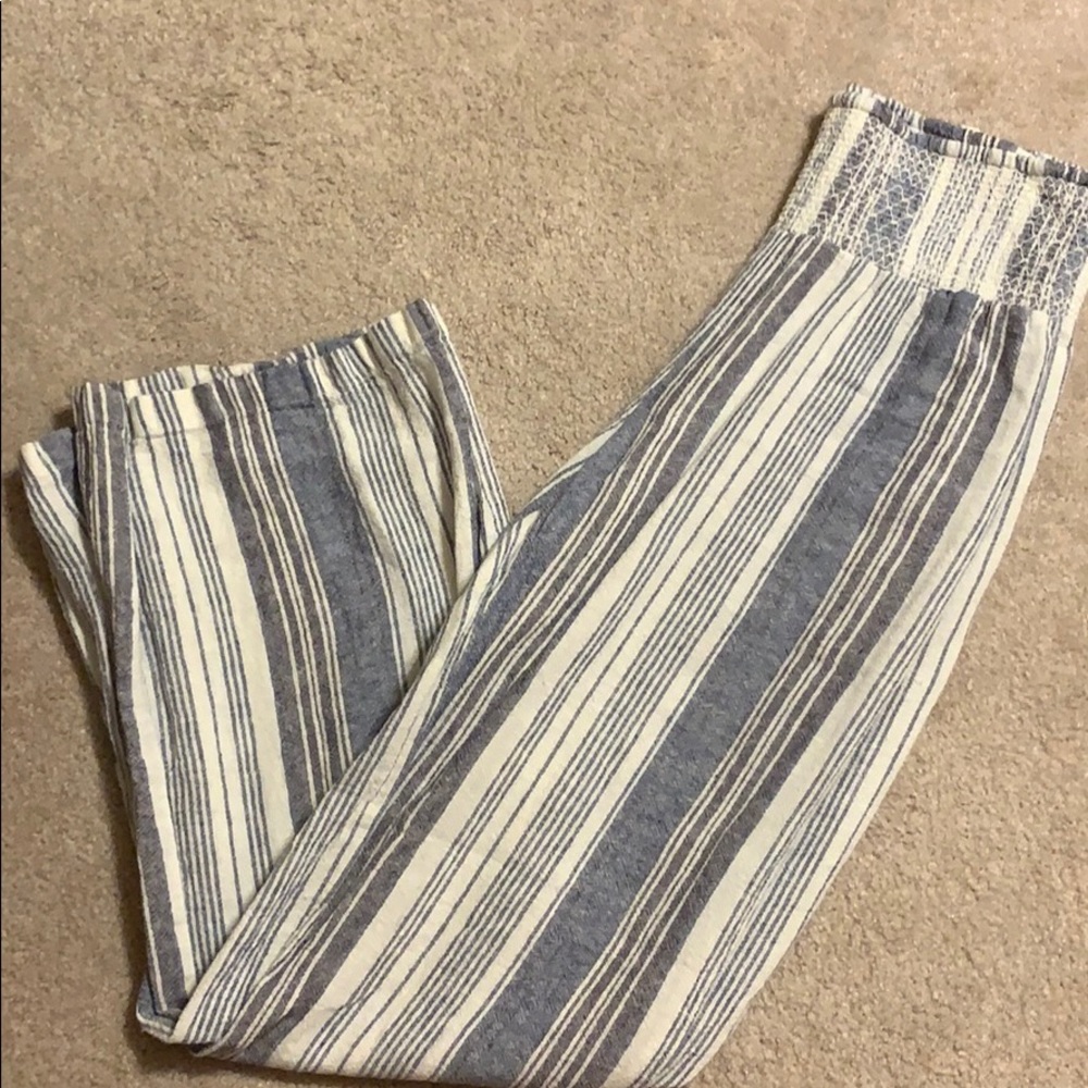 White and Blue Linen Pants